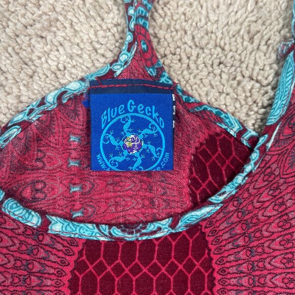 Blue Gecko Tank Women S Red Blue Bohemian Hippie Flowy Floral Racerback Thailand - Picture 4 of 8